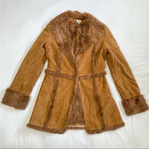 Cache | Y2K Penny Lane Rabbit Fur Lined Genuine Leather Coat